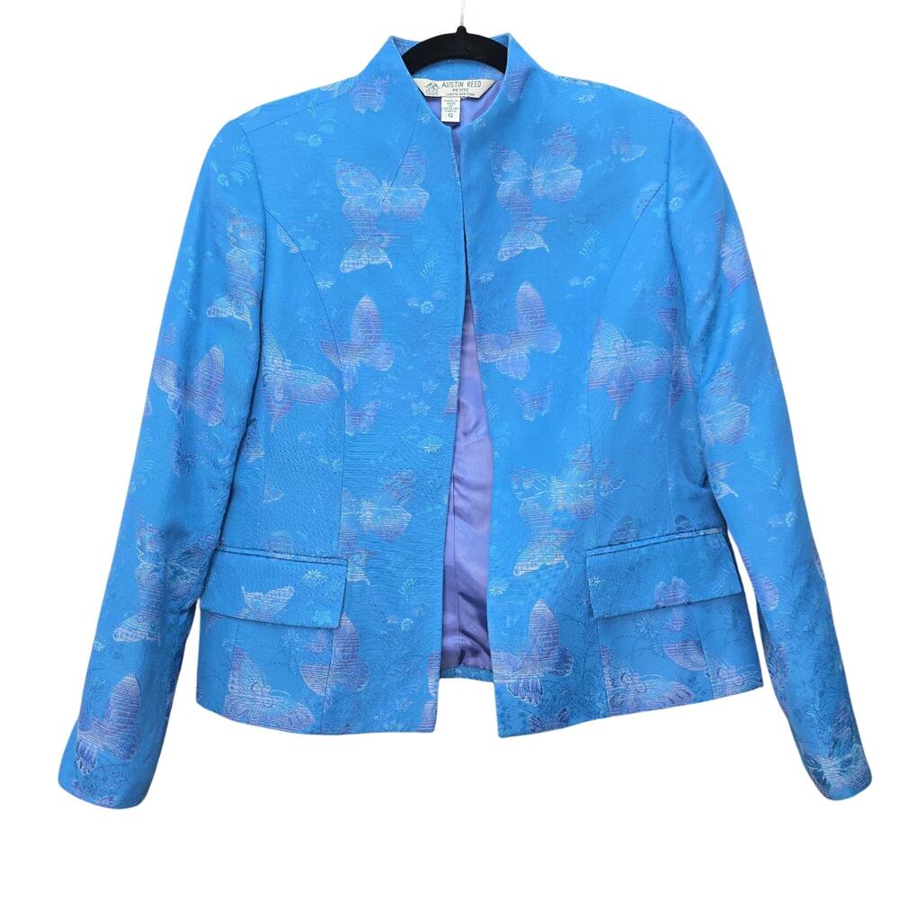 VTG Austin Reed Blazer Womens 12 Petite Blue Butterfly Coquette Money Wedding
